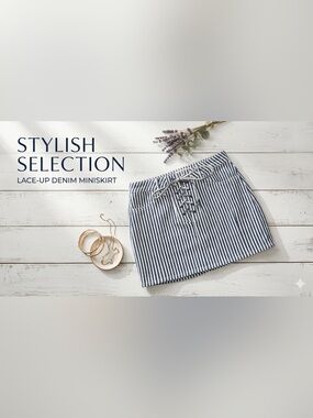 PacSun Railroad Stripe Corset Lace-Up Denim Mini Skirt Blue White XS NWT